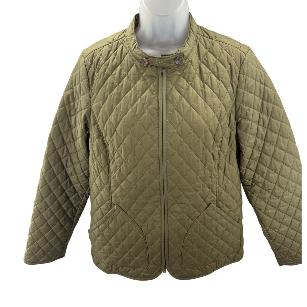 Banana Republic Womens Olive Green Quilted Full Zip Equestrian Jacket Large